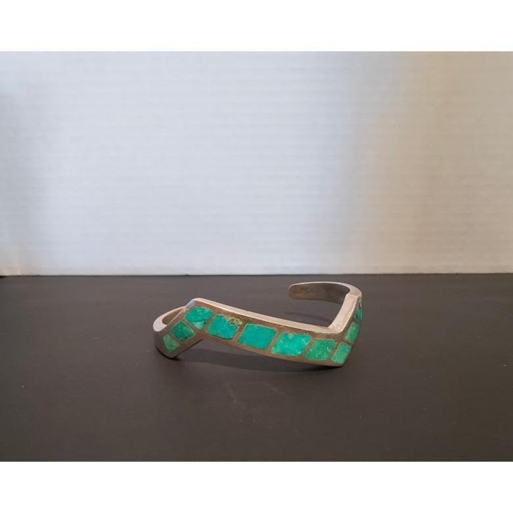 Vintage Sterling Silver Turquoise Chevron Cuff Bracelet Southwestern